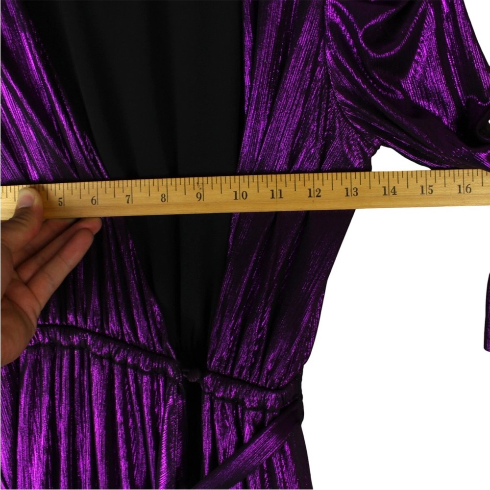 Retrofete Flora Maxi Wrap Dress Purple Metallic Size M V Neck Ruffle EUC Party - Picture 14 of 15